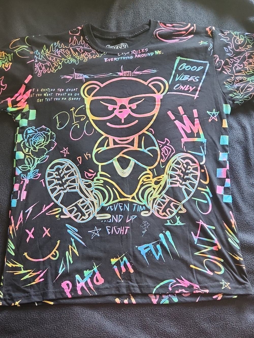 Neon Bear Graphic Tee - Black Multicolor